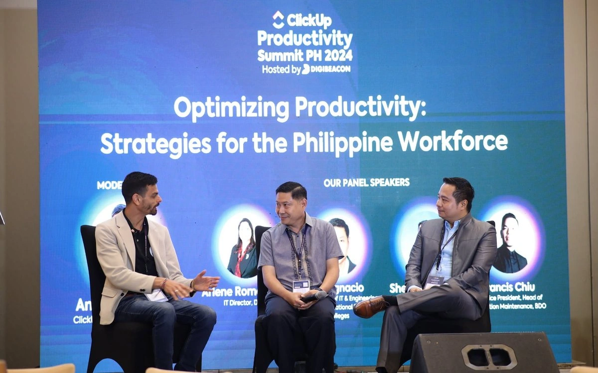 Panel discussion at the first ClickUp Productivity Summit PH, hosted by Digibeacon