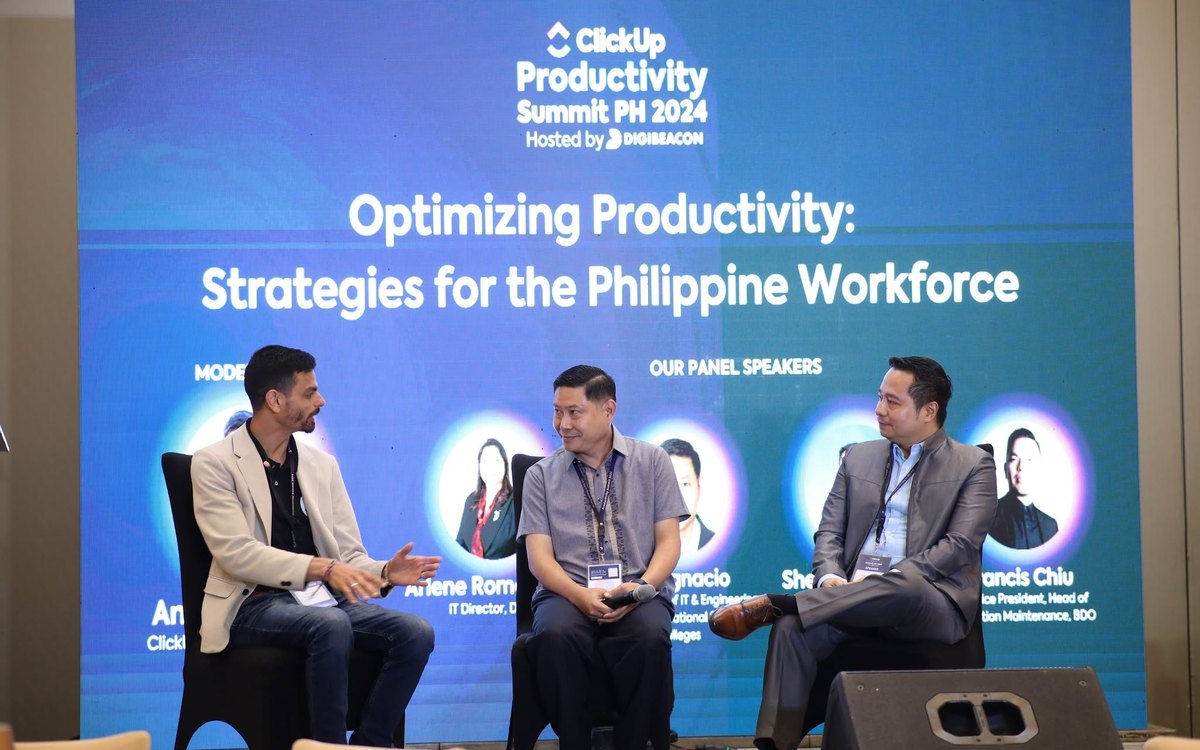 Panel discussion at the first ClickUp Productivity Summit PH, hosted by Digibeacon